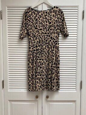 Kate Spade Black and Cream Animal Leopard Cheetah Print Midi Dress Size 10